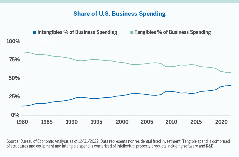 Chart showing Share of U.S. Business Spending for Intangible and Tangible products